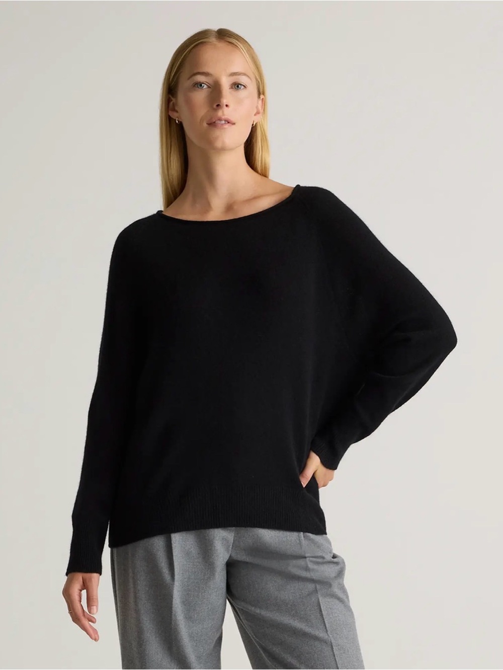 Quince 100% Mongolian Cashmere Boatneck Sweater Black XL NWT